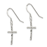 Sterling Silver Polished & Textured Cross Dangle Earrings